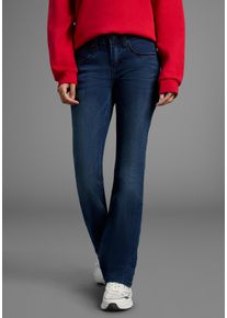 Bootcut-Jeans Arizona "Shaping", Damen, Gr. 22, K + L Gr, blau (dunkelblau us), Denim/Jeans, Obermaterial: 79% Baumwolle, 19% Polyester, 2% Elasthan, Basic, schmal lang, Jeans Bootcut-Jeans, bootcut, Kontrastn&auml;hte, Used-Look-Waschung, niedrige Leibh&ouml;he, Topseller