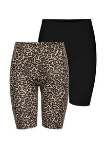 Radlerhose Only "ONLLIVE &ndash; Bikershorts im Doppelpack mit elastischem Bund", Damen, Gr. S (36), N-Gr, schwarz (schwarz pack:gingerroot tikkie leo), Jersey, Obermaterial: 95% Baumwolle, 5% Elasthan, bedruckt, unifarben, slim fit, Hosen Radlerhose, modisch, Jersey, slim fit, Baumwollmischung