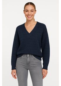V&eacute;ro Moda Strickpullover VERO MODA "VMBOOM STRUCTURE LS V-NECK PULLOVER BOO", Damen, Gr. XS, blau (navy blazer detail:melange), Strick, Obermaterial: 85% Polyester, 7% Polyacryl, 5% Wolle, 3% Elasthan, meliert, regular fit, V-Ausschnitt, Rippstrickb&uuml;ndchen, Pullover Strickpullover