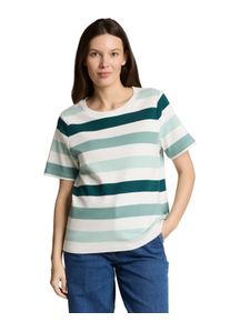 T-Shirt Tom Tailor, Damen, Gr. XS, wei&szlig; mint bold stripe, Single Jersey, Obermaterial: 100% Baumwolle, gestreift, regular fit normal, Rundhals, gerader Abschluss, Shirts T-Shirt, mit Streifen Muster