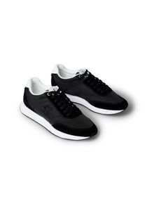 Sneaker Calvin Klein Jeans "RETRO RUNNER ESS MIX MAT", Damen, Gr. 38, schwarz-wei&szlig; (schwarz, wei&szlig;), Leder, Textil, unifarben mit Farbeinsatz, Schuhe Sneaker, Schn&uuml;rschuh, Runner-Sneaker, Freizeitschuh mit seitlichem CK-Logo