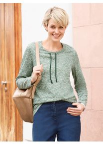 Langarmshirt Classic Basics "Langarm-Shirt", Damen, Gr. 46, beige (moos, ecru, bedruckt), 100% Baumwolle, gemustert, mehrfarbig, Rundhals, Shirts Langarmshirt