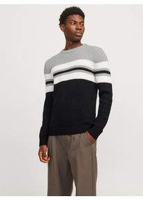 Jack & Jones Rundhalspullover JACK & JONES "JJSANDER KNIT CREW NECK", Herren, Gr. M, grau (light grau melange detail:blocking), Strick, Obermaterial: 74% Polyacryl, 26% Baumwolle, gestreift, meliert, normal, Rundhals, Rippb&uuml;ndchen, Pullover Rundhalspullover