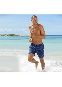 Badeshorts Kangaroos, Herren, Gr. L (52), N-Gr, blau (marine, lime), Polyester, gestreift, Badehosen Badeshorts, im modischen Design