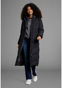 Steppmantel Kangaroos, Damen, Gr. 38, schwarz, Web, Obermaterial: 100% Polyester. Futter: 100% Polyester. Wattierung: 100% Polyester, unifarben mit Farbeinsatz, bequem kniebedeckend, Windstopperb&uuml;ndchen, M&auml;ntel Steppmantel, Langer Wintermantel mit seitlichen Kn&ouml;pfen und Kapuze