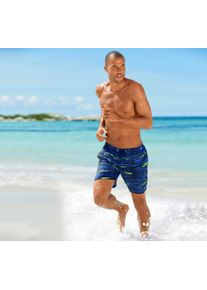 Badeshorts Kangaroos, Herren, Gr. XL (54/56), N-Gr, blau (marine, lime), Polyester, gestreift, Badehosen Badeshorts, im modischen Design