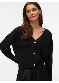 V&eacute;ro Moda Strickjacke VERO MODA "VMLEALIGHT LS V-NECK JEWEL CARDIGAN NOOS", Damen, Gr. XL, schwarz detail:with jewelry buttons, Strick, Obermaterial: 100% Polyacryl, unifarben, Basic h&uuml;ftlang, tiefer V-Ausschnitt, breiter Bund, Strickjacken Strickjacke, mit tiefem V-Ausschnitt