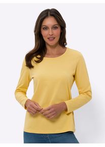 Langarmshirt Classic Basics "Langarm-Shirt", Damen, Gr. 52, gelb, 100% Baumwolle, unifarben, Rundhals, Shirts Langarmshirt