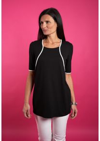T-Shirt Seidel Moden "Exklusiv bei OTTO", Damen, Gr. 46, schwarz (schwarz,99), Jersey, Obermaterial: 95% Viskose, 5% Elasthan, kontrastfarbene Details, unifarben, regular fit Po-bedeckend, Rundhals, Shirts T-Shirt, in 2in1 Optik, MADE IN GERMANY, Topseller