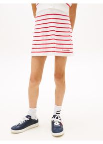 Sweatrock Tommy Hilfiger "SWEATER RIB SKIRT", M&auml;dchen, Gr. 8 (128), rot alert stripes, Web, Obermaterial: 72% Baumwolle, 28% Polyamid, gestreift, regular fit kurz, R&ouml;cke Sweatrock, Kinder bis 16 Jahre, regular fit