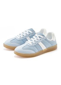 Sneaker Lascana "Schn&uuml;rschuh, Halbschuh, Freizeitschuh", Damen, Gr. 43, blau (hellblau, wei&szlig;), Obermaterial: 50% Lederimitat, 50% Textilmaterial. Decksohle: 100% Textilmaterial. Futter: 100% Textilmaterial. Laufsohle: 100% Synthetik, unifarben, Basic, Schuhe Sneaker, mit angesagter Sohle VEGAN