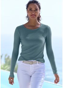 Langarmshirt Lascana "in modischer Piqu&eacute;-Optik", Damen, Gr. 48/50, blau (petrol), Piqu&eacute;, Obermaterial: 69% Polyester (REPREVE), 28% Viskose, 3% Elasthan, unifarben, Basic, Basic schmal, Rundhals, Shirts Langarmshirt, aus weicher Qualit&auml;t mit Viskose, Topseller