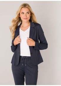 Jackenblazer Base Level "Thea", Damen, Gr. 42, blau (dunkelblau), Web, Obermaterial: 75% Polyamid, 25% Elasthan, unifarben, h&uuml;ftbedeckend, V-Ausschnitt, Blazer Jackenblazer, mit Stretch