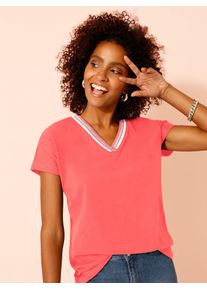 V-Shirt Classic Basics "Shirt", Damen, Gr. 42, rot (korallenrot), 100% Baumwolle, unifarben, V-Ausschnitt, Shirts V-Shirt
