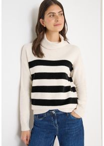 Rollkragenpullover Cecil, Damen, Gr. XXL (46), light greige melange, Strick, Obermaterial: 37% Baumwolle, 34% Polyacryl, 26% Polyester, 3% Elasthan, gestreift, l&auml;ssig geschnitten h&uuml;ftbedeckend, Rundhals, B&uuml;ndchen, Pullover Rollkragenpullover, mit Colorblocking-Streifen und gro&szlig;em Kragen