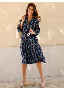 A-Linien-Kleid Classic Basics "Stufenkleid", Damen, Gr. 50, Normalgr&ouml;&szlig;en, bunt (marine, altrosa, bedruckt), 100% Viskose, bedruckt, gebl&uuml;mt, gemustert, mehrfarbig, knielang, V-Ausschnitt, Kleider A-Linien-Kleid