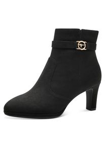 Stiefelette Tamaris, Damen, Gr. 37, schwarz, Textil, Veloursleder, unifarben, Schuhe Stiefelette, Trichterabsatz, Abendschuh mit elegantem Zierriemchen mit Logoemblem