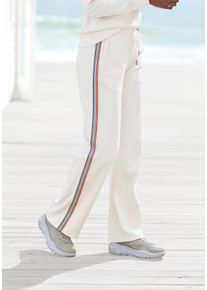 H.I.S. Relaxhose H.I.S, Damen, Gr. 44/46, N-Gr, beige (ecru), Interlock, Obermaterial: 60% Baumwolle, 40% Polyester, unifarben, Basic, bequem lang, Hosen Relaxhose, mit seitlichen Streifendesign, Topseller