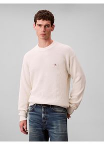 Rundhalspullover Calvin Klein Jeans "LS EZ COTTON WAFFLE CRWNK SWTR 9", Herren, Gr. M, tofu, Web, Obermaterial: 100% Baumwolle, unifarben, regular fit normal, Rundhals, eingesetzt angesetztes B&uuml;ndchen, Pullover Rundhalspullover, Rundhalsausschnitt, regular fit
