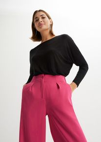 Langarmshirt bonprix "Langarmshirt aus softem Viskose-Mix", Damen, Gr. 40/42 (M), schwarz, Obermaterial: 95% Viskose, 5% Elasthan, l&auml;ssig geschnitten, Shirts Langarmshirt, l&auml;ssig geschnittene Passform, Rundhalsausschnitt, aus Viskose-Mix, Topseller