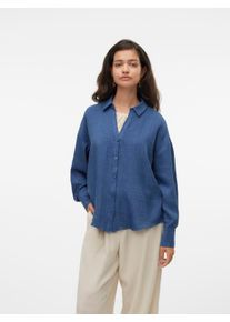 V&eacute;ro Moda Langarmbluse VERO MODA "VMMELANEY QUEENY LS SHIRT WVN NOOS", Damen, Gr. S, blau (schwarz denim detail:melange), Web, Obermaterial: 100% Polyester, meliert, loose fit Po-bedeckend, V-Ausschnitt, Blusen Langarmbluse, Kunstfaser, loose fit