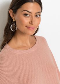 Longpullover bonprix, Damen, Gr. 44/46 (L), rosa (vintagerosa meliert), Strick, Obermaterial: 50% Viskose, 26% Polyamid, 24% Polyester, unifarben, oversize ca. Mitte Oberschenkel, Rundhals, Strickkante, Pullover Longpullover, aus Viskose-Mix, mit Langarm, f&uuml;r Wintermode, Oversize Passform