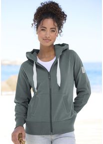 Kapuzensweatjacke ELBSAND "Kelda", Damen, Gr. XXL (44), blau (petrol), angeraute Sweatware, Obermaterial: 95% Baumwolle, 5% Elasthan, unifarben, figurumspielend h&uuml;ftlang, angesetztes B&uuml;ndchen, Sweatjacken Kapuzensweatjacke, mit Logo-Stickerei an der Kapuze, Basic, Topseller