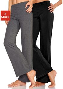 Jazzpants Vivance ACTIVE, Damen, Gr. 44/46, N-Gr, grau (1x anthrazit, meliert, 1x schwarz), Single Jersey, Anthrazitmeliert (Obermaterial): 60% Baumwolle, 35% Polyester, 5% Elasthan. Obermaterial: 95% Baumwolle, 5% Elasthan, meliert, unifarben, Basic, Basic lang, Hosen Jazzpants, mit leicht ausgestelltem Bein, Loungewear, Topseller