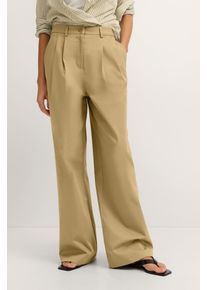 Chinohose Bugatti "Gerader Beinverlauf", Damen, Gr. 46, Normalgr&ouml;&szlig;en, 130, moos, 55% Baumwolle, 42% Polyester, 3% Elasthan, unifarben, gerade, Hosen Chinohose, mit doppelter Bundfalte