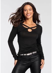 Langarmshirt Melrose, Damen, Gr. 40, schwarz, Jersey, Obermaterial: 95% Viskose, 5% Elasthan, unifarben, tailliert h&uuml;ftlang, Shirts Langarmshirt, taillierter Schnitt, h&uuml;ftlange Passform, aus Jersey, Topseller
