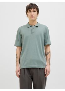 Jack & Jones Kurzarmpullover JACK & JONES "JJEEMIL KNIT RELAXED POLO SS SN", Herren, Gr. XS, gr&uuml;n (iceberg gr&uuml;n), Strick, Obermaterial: 60% Baumwolle, 20% Nylon, 20% Viskose, unifarben, regular fit taillenbedeckt, ohne Ausschnitt, gerader Abschluss, Pullover Kurzarmpullover, mit Polo Kragen