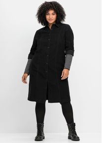 Blusenkleid sheego "Cord-Kleid", Damen, Gr. 56, Normalgr&ouml;&szlig;en, schwarz, 100% Baumwolle, unifarben, knielang, V-Ausschnitt, Kleider Blusenkleid