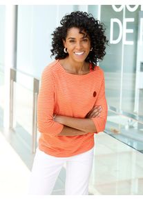 3/4-Arm-Shirt Classic Basics "Shirt", Damen, Gr. 40, papaya, ecru, geringelt, 100% Baumwolle, gemustert, gestreift, U-Boot-Ausschnitt, Shirts 3/4-Arm-Shirt