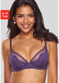 B&uuml;gel-BH Lascana "Flora", Damen, Gr. 90, Cup B, lila (pflaume), Spitze, Obermaterial: 94% Polyamid, 6% Elasthan, BHs B&uuml;gel-BH, mit feiner Spitze und edlem Glitzeraccessoire, sexy Dessous
