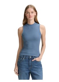 T-Shirt Tom Tailor Denim, Damen, Gr. XS (34), blau (dusty denim blau), Single Jersey, Obermaterial: 48% Polyester, 48% Viskose, 4% Elasthan, Strukturmuster, regular fit taillenbedeckt, Rundhals, Shirts T-Shirt, mit Rippstruktur