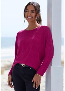 Langarmshirt Vivance "in modischer Struktur-Optik", Damen, Gr. 32/34, pink (beere), Strick, Obermaterial: 55% Polyester (REPREVE), 42% Viskose, 3% Elasthan, Strukturmuster, figurumspielend, Rundhals, Shirts Langarmshirt, aus pflegeleichter Strickqualit&auml;t mit Viskose