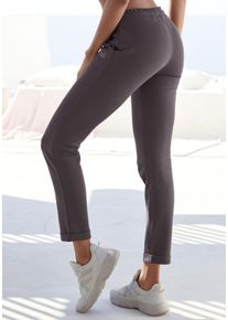 H.I.S. Sweathose H.I.S, Damen, Gr. 44/46, N-Gr, braun (dunkelbraun), Interlock, Obermaterial: 60% Baumwolle, 40% Polyester, bestickt, unifarben, bequem kn&ouml;chellang, Hosen Sweathose, Schlupfhose mit kleinem Aufschlag am Saum, Loungewear, Topseller