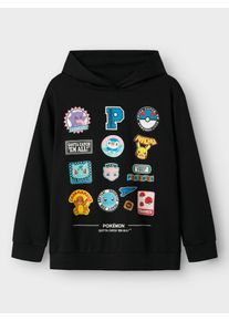 Sweatshirt name it "NKMJIMM POKEMON NREG SWE WH UNB NOOS SKY", Jungen, Gr. 146/152, schwarz, Sweatware, Obermaterial: 60% Baumwolle, 40% Polyester, bedruckt, regular fit normal, Rundhals, Rippb&uuml;ndchen, Sweatshirts Sweatshirt