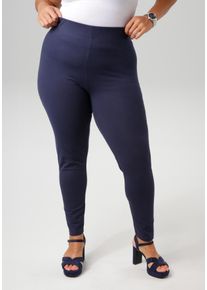 Leggings ANISTON PLUS, Damen, Gr. 44/46, N-Gr, blau (marine), Single Jersey, Obermaterial: 95% Baumwolle, 5% Elasthan, unifarben, sehr figurbetont kn&ouml;chelfrei, Hosen Leggings, aus elastischer Single Jersey-Qualit&auml;t