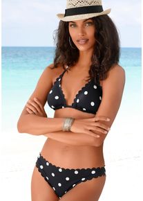 Triangel-Bikini-Top Lascana "Jada", Damen, Gr. 32, Cup A/B, schwarz-wei&szlig; (schwarz, wei&szlig;), Polyamid, gepunktet, Bikini-Oberteile Triangel-Bikini-Top, mit Muschelkante und P&uuml;nktchen