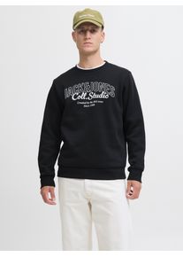 Jack & Jones Sweatshirt JACK & JONES "JJMAKOTO SWEAT CREW NECK", Herren, Gr. M, schwarz (schwarz print:big print), angeraute Sweatware, Obermaterial: 80% Baumwolle, 20% Polyester, bedruckt, regular fit, Rundhals, Rippb&uuml;ndchen, Sweatshirts Sweatshirt