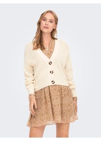 Jacqueline de Yong Strickjacke JDY "JDYJUSTY L/S SHORT CARDIGAN KNT NOOS", Damen, Gr. M, gelb (eggnog), Strick, Obermaterial: 100% Polyacryl, unifarben, regular fit kurz, V-Ausschnitt, Rippb&uuml;ndchen, Strickjacken Strickjacke