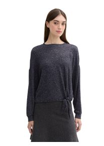 Langarmshirt Tom Tailor Denim, Damen, Gr. L (40), grau (shale grau melange), Web, Obermaterial: 80% Viskose, 17% Polyester, 3% Elasthan, unifarben, bequem h&uuml;ftbedeckend, Rundhals, B&uuml;ndchen, Shirts Langarmshirt, mit seitlichem Knoten