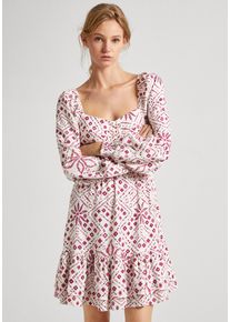 Blusenkleid Pepe Jeans "Kleid DOXA", Damen, Gr. XS, N-Gr, beige (natural wh), Web, Obermaterial: 55% Leinen, 45% Viskose, gemustert, relaxed fit, Kleider Blusenkleid