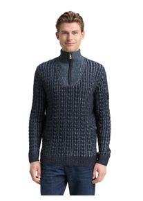 Troyer Tom Tailor, Herren, Gr. 3XL, navy blau plated, Strick, Obermaterial: 60% Baumwolle, 40% Polyacryl, Strukturmuster, regular fit normal, ohne Ausschnitt, Rippb&uuml;ndchen, Pullover Troyer, mit Rippb&uuml;ndchen