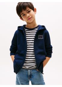 Kapuzensweatjacke Tommy Hilfiger "TOMMY FLAG HILFIGER ZIP HOODIE", Jungen, Gr. 80, blau (schwarz night navy), Sweatware, Obermaterial: 80% Baumwolle, 20% Polyester, unifarben, regular fit, Rippb&uuml;ndchen, Sweatjacken Kapuzensweatjacke, mit K&auml;ngurutasche, Logo