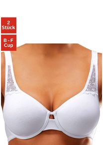 T-Shirt-BH Petite Fleur, Damen, Gr. 70, Cup F, schwarz-wei&szlig; (wei&szlig;, schwarz), Jersey, Obermaterial: 89% Baumwolle, 6% Viskose, 5% Elasthan, BHs T-Shirt-BH, aus weicher Baumwolle mit Spitzeneins&auml;tzen