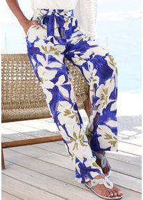 Palazzohose Vivance, Damen, Gr. 46, N-Gr, beige (blau, gr&uuml;n, creme bedruckt), Web, Obermaterial: 100% Viskose, bedruckt, figurumspielend lang, Hosen Palazzohose, mit gro&szlig;em Blumendruck, Topseller