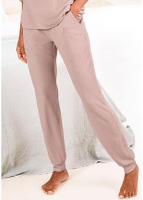 Pyjamahose Vivance Dreams, Damen, Gr. 44/46, N-Gr, rosa (altrosa), Rippstrick, Obermaterial: 63% Polyester, 33% Viskose, 4% Elasthan, unifarben, Basic, bequem lang, Hosen Pyjamahose, in weicher Rippqualit&auml;t