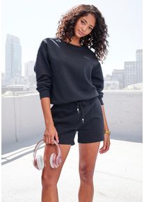 Sweatshorts Buffalo, Damen, Gr. 44/46, N-Gr, schwarz, Sweatware, Obermaterial: 60% Baumwolle, 40% Polyester, bestickt, unifarben, bequem kurz, Hosen Sweatshorts, mit kleiner Logostickerei